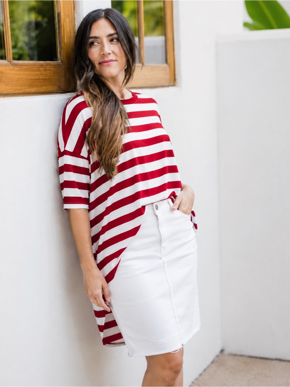 LuLaRoe Irma Unicorn XS Red White Stripe Christmas Grinch Tunic Top bump friendl